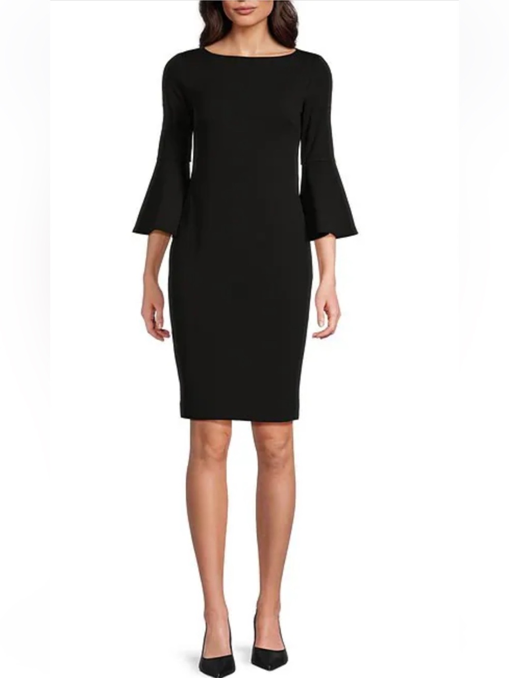 Calvin Klein Sz 10 Womens 3/4 Bell Sleeve Boat Neck Sheath Dress Knee Length